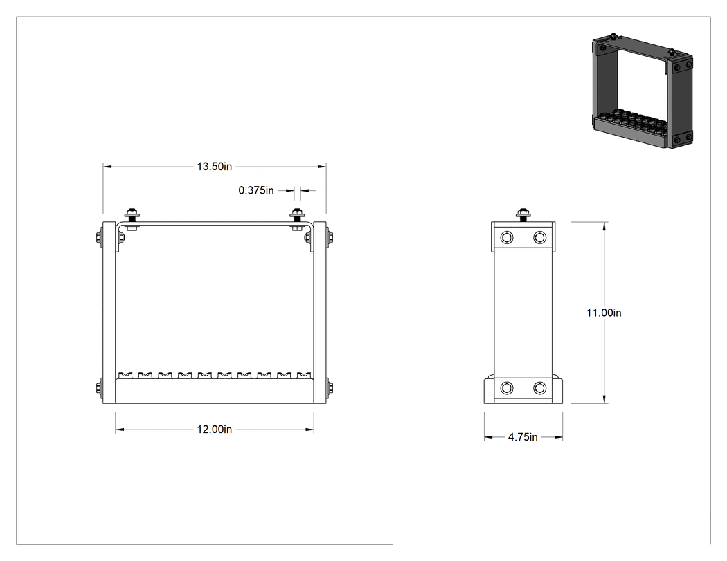 Teknik Çizim - Alt Montaj Basamağı, 11 inç Yükseklik x 13-1/2 inç Genişlik x 4-3/4 inç Derinlik Toplam