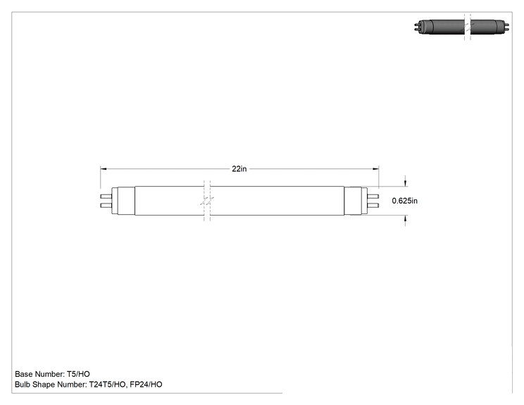 Teknik Çizim - Çift Pimli Tüp Ampuller, T5/Ho, 22" Toplam Uzunluk, 4100K, 2000 lümen, 85 CRI