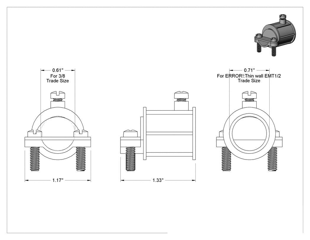 Teknik Çizim - Kablo kanalı adaptörü, 1/2 EMT x 3/8 Fmc Dişi için Redüksiyon