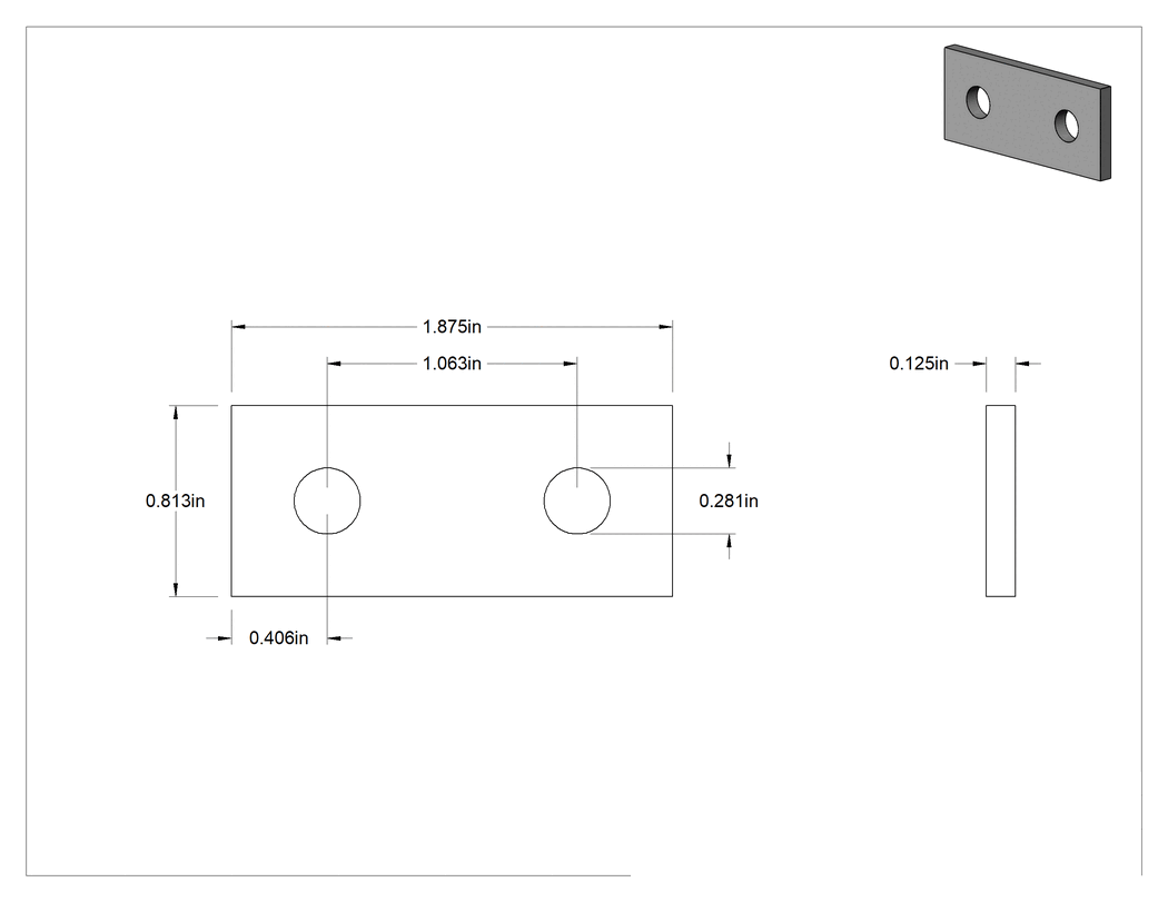 Teknik Çizim - Strut Kanalı Braketi, Düz, 304 Paslanmaz Çelik, 1-7/8" Uzunluk