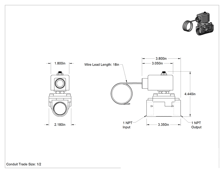 Teknik Çizim - Viton® Contalı 316 Paslanmaz Çelik Solenoid Açma/Kapama Vanası, Soğutucu ve Deterjan için, 1 NPT Dişi