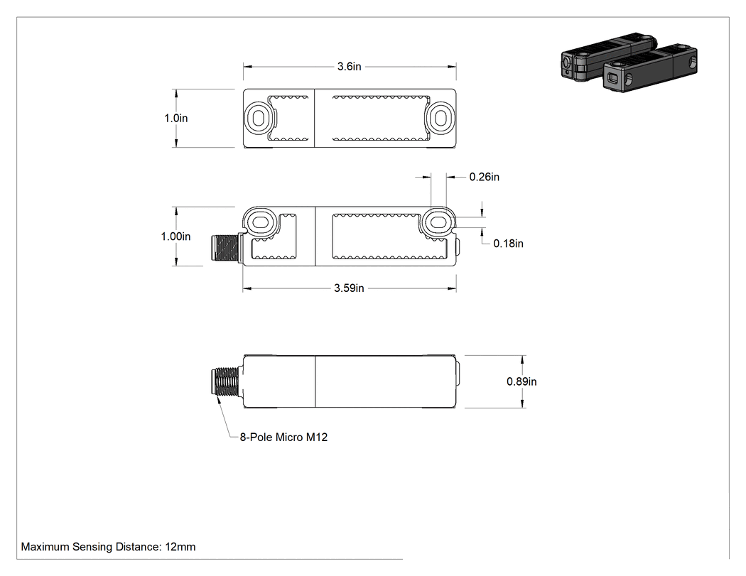 Teknik Çizim - Kurcalanmaya Dayanıklı RFID Güvenlik Anahtarı, 8 kutuplu Mikro M12 fişli, 4 lb Tutma Gücü