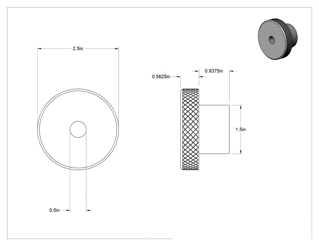Teknik Çizim - 303 Paslanmaz Çelik Tırtıllı Düğme, 1/2" Çapında Dişsiz Delikli