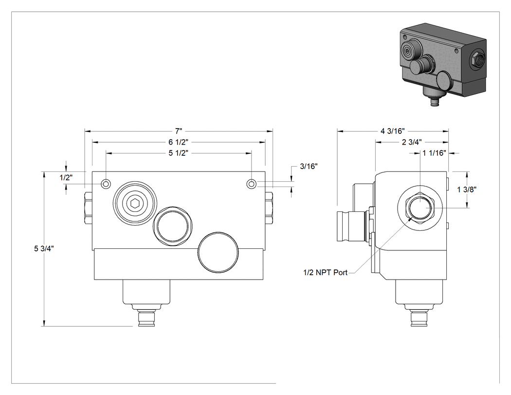 Teknik Çizim - Basınçlı Hava Filtresi/Regülatör Manifoldu, Yer Tasarrufu, 1/2 NPT Dişi, 24V DC