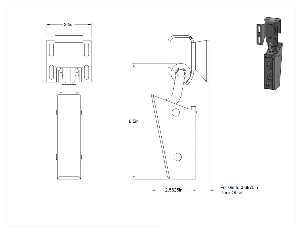 Teknik Çizim - Ağır Hizmet Tipi Makaralı Mandal, 0" ila 3/4" Kapı Ofseti için
