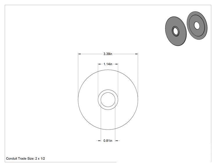 Teknik Çizim - Orta ve Kalın Cidarlı Çelik Kanal için 2 x 1/2 Yağmur Geçirmez Redüksiyon Pul