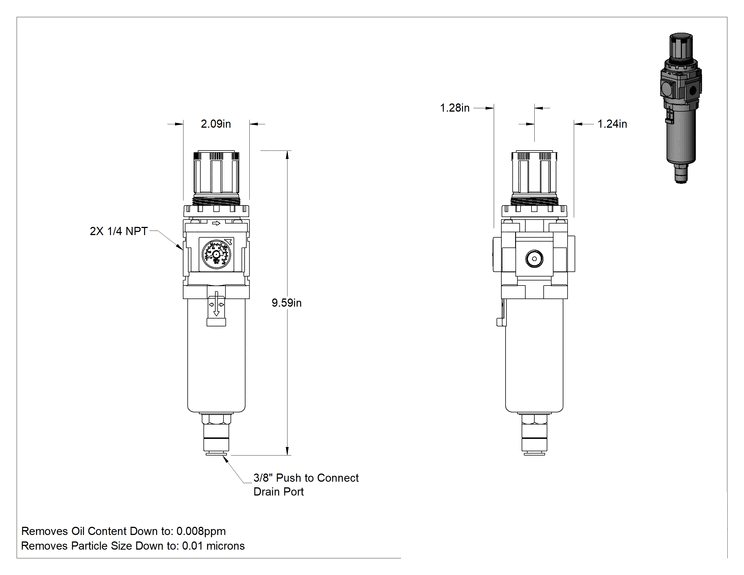 Teknik Çizim - SMC Modüler Basınçlı Hava Filtresi/Regülatörü, Yağ Giderme için, Seri Awd30-D, 1/4 NPT Dişi