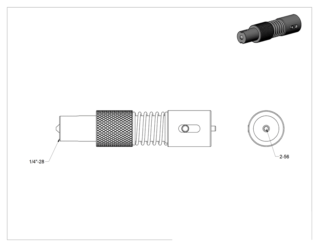 Teknik Çizim - Yaylı Anahtar Kilitli Dişli Ek Takma Aleti, 2-56 dişli ince cidarlı uçlar x 1/4"-28 kılavuz boyutu