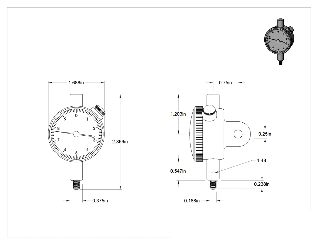 Teknik Çizim - Pistonlu Komparatör, Sertifikalı, 0" - 0.025" Ölçülen Mesafe, AGD Grubu 1