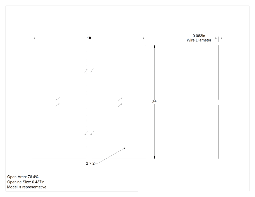 Teknik Çizim - Kolay Şekillendirilebilir 316 Paslanmaz Çelik Filtre Ağı, 3 Fit Genişlik, 2 x 2 Örgü Boyutu, 1 Fit Uzunluğunda