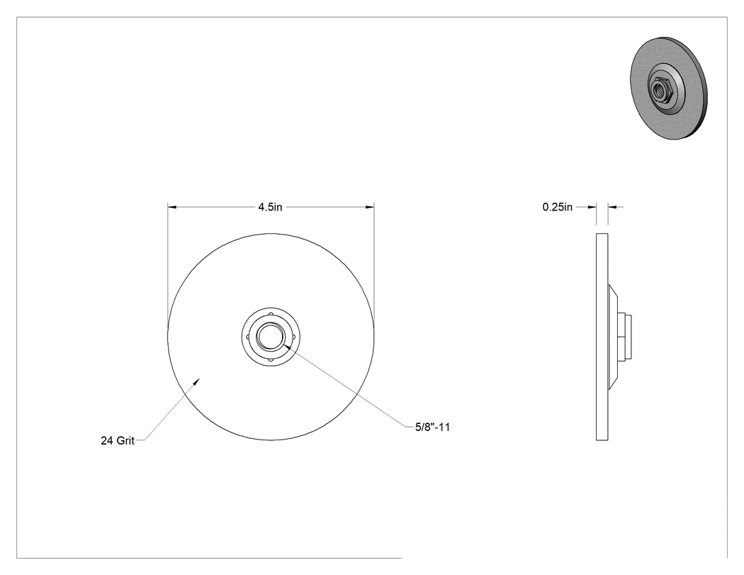 Teknik Çizim - Açılı Taşlama Makinesi Tekerleği - Metal Dışı Malzemelerde Kullanım, Dişli Mil Deliği, 4-1/2" Çap