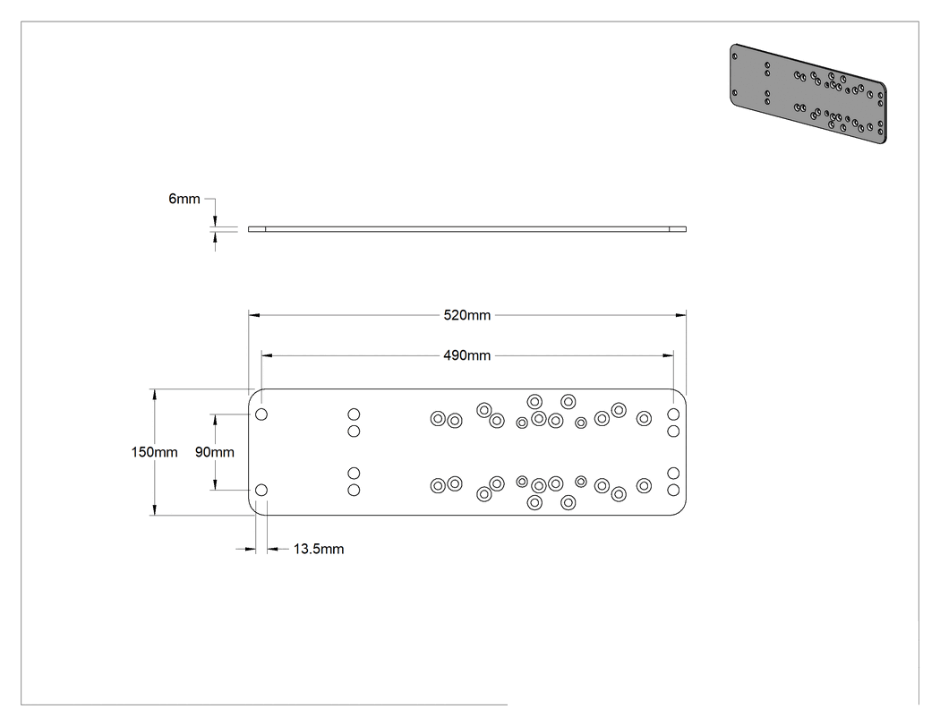 Teknik Çizim - Kapalı Kablo ve Hortum Taşıyıcı, Adaptör plakası, Yaskawa/Motoman Yukarı, Mh, Es, hp Modeli