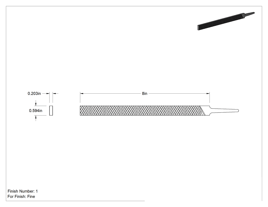 Teknik Çizim - Hassas Düz Dikdörtgen Törpü, 1 Numaralı İnce Son İşlem için, 8" Uzunluk x 19/32" Genişlik