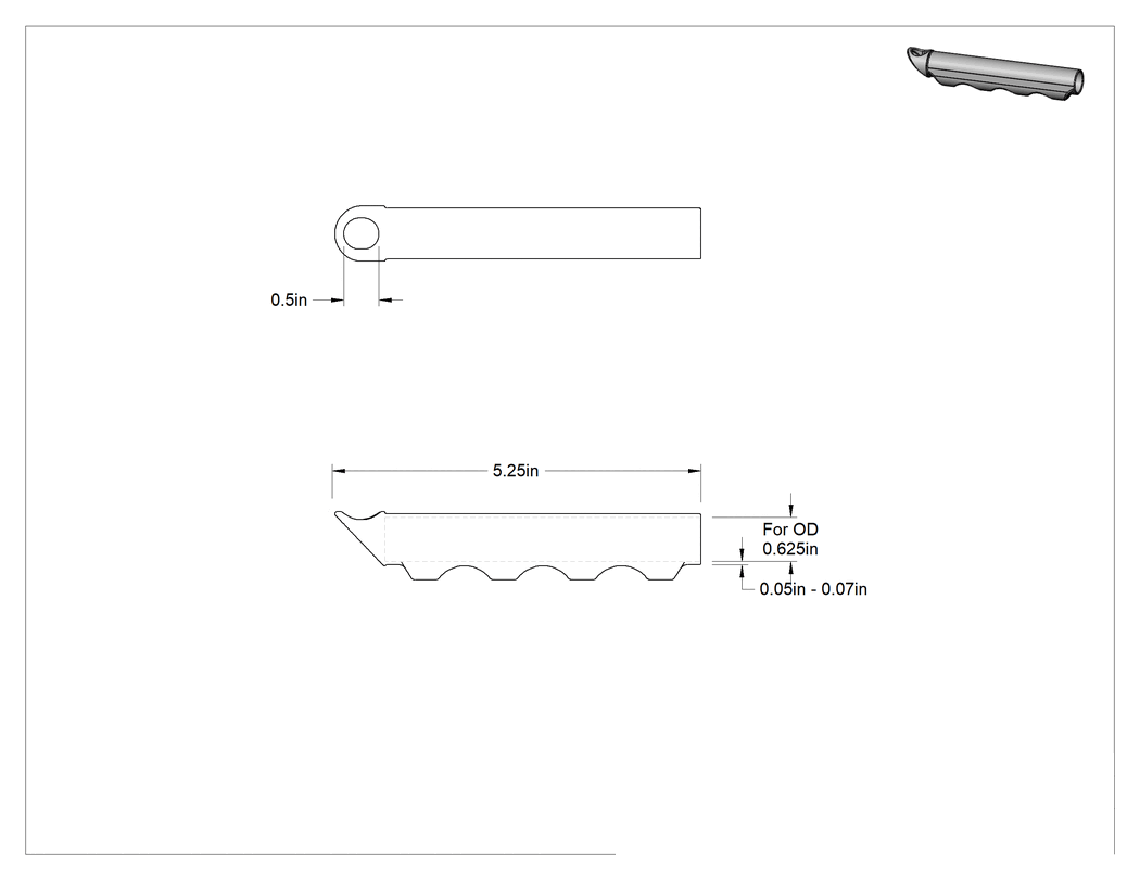 Teknik Çizim - Parmak Oluklu Asma Yuvarlak Tutamak, Yastıklı, 5/8" Dış Çap için