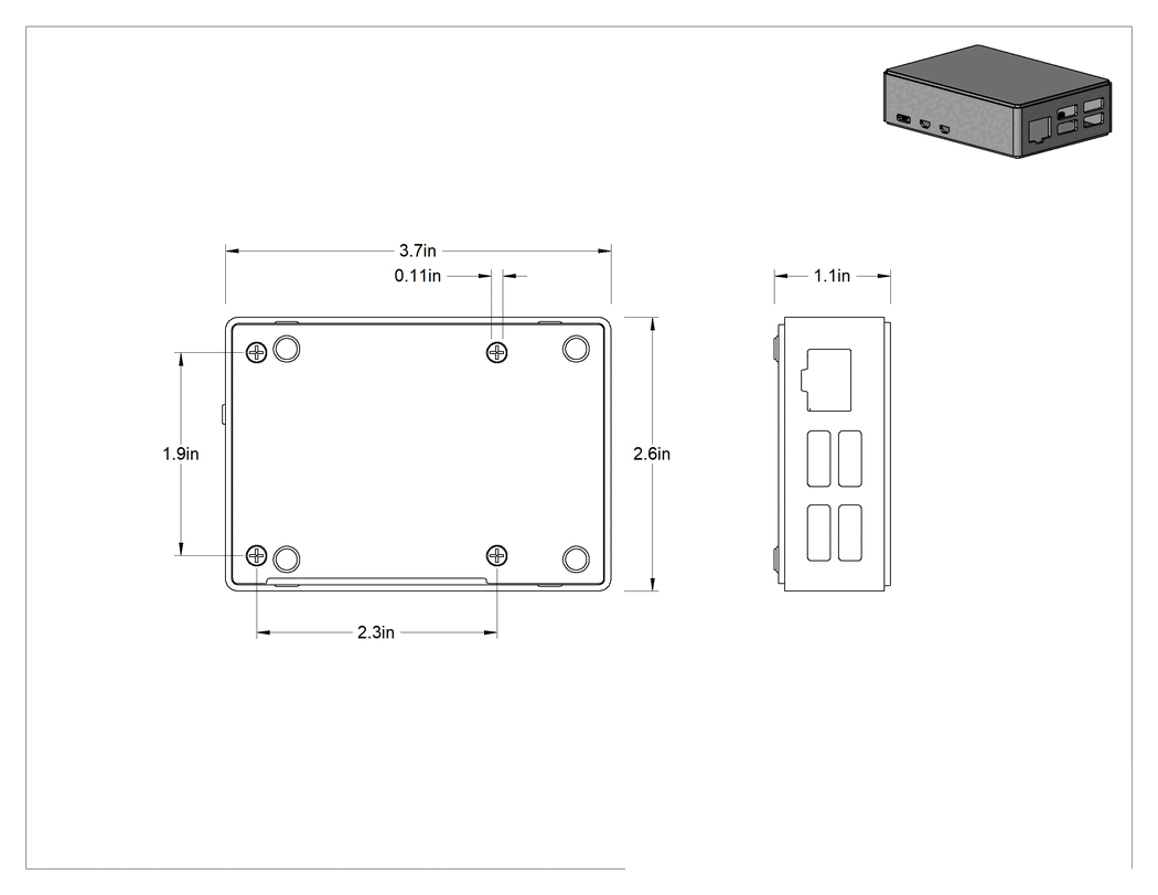 Teknik Çizim - Raspberry Pi Tek Kartlı Bilgisayar Muhafazası, Seri 5 için, Bağımsız