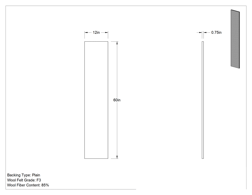 Teknik Çizim - Sert F3 Keçe Levha, Düz Destek, 60" x 12", 3/4" Kalınlık