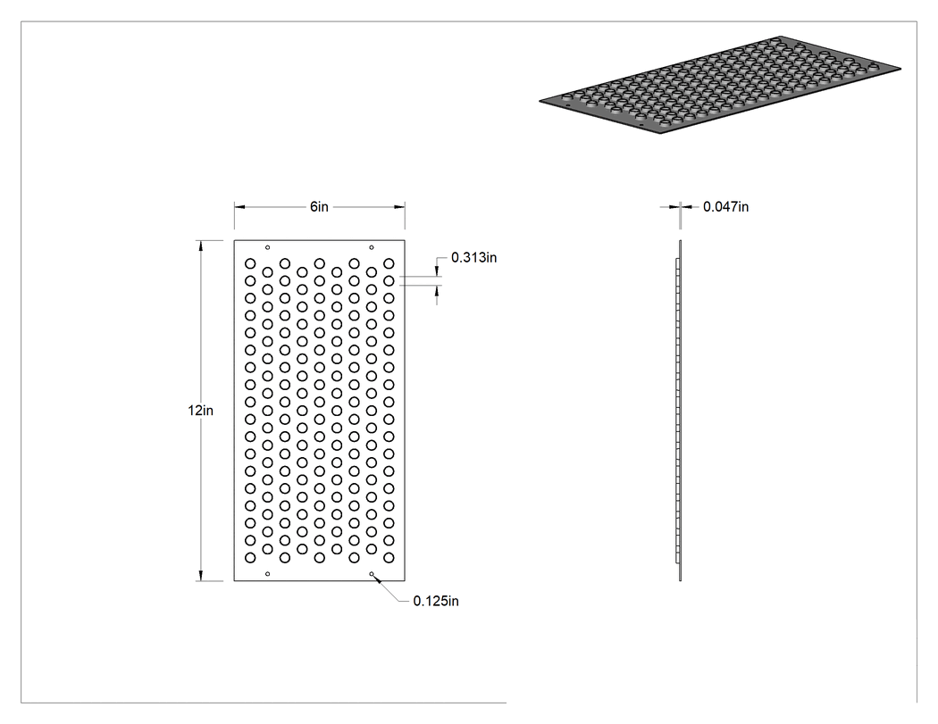 Teknik Çizim - Galvanizli Çelik Çekişli Drenaj Zemin Plakası, Çıkıntılar, 6" Genişlik x 12" Uzunluk