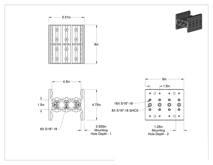 Teknik Çizim - T-Yivli Çerçeve, İki adet 4-1/2" Yüksekliğinde Ray için Ağır Hizmet Tipi Rulman, 6 inç Uzunluk, Gümüş
