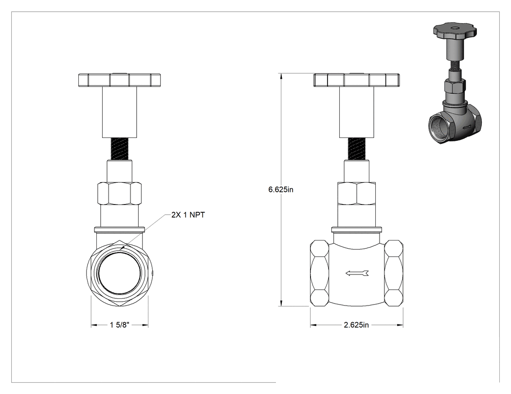 Teknik Çizim - Yakıt için Akış Ayar Valfi, 1 NPT Dişi