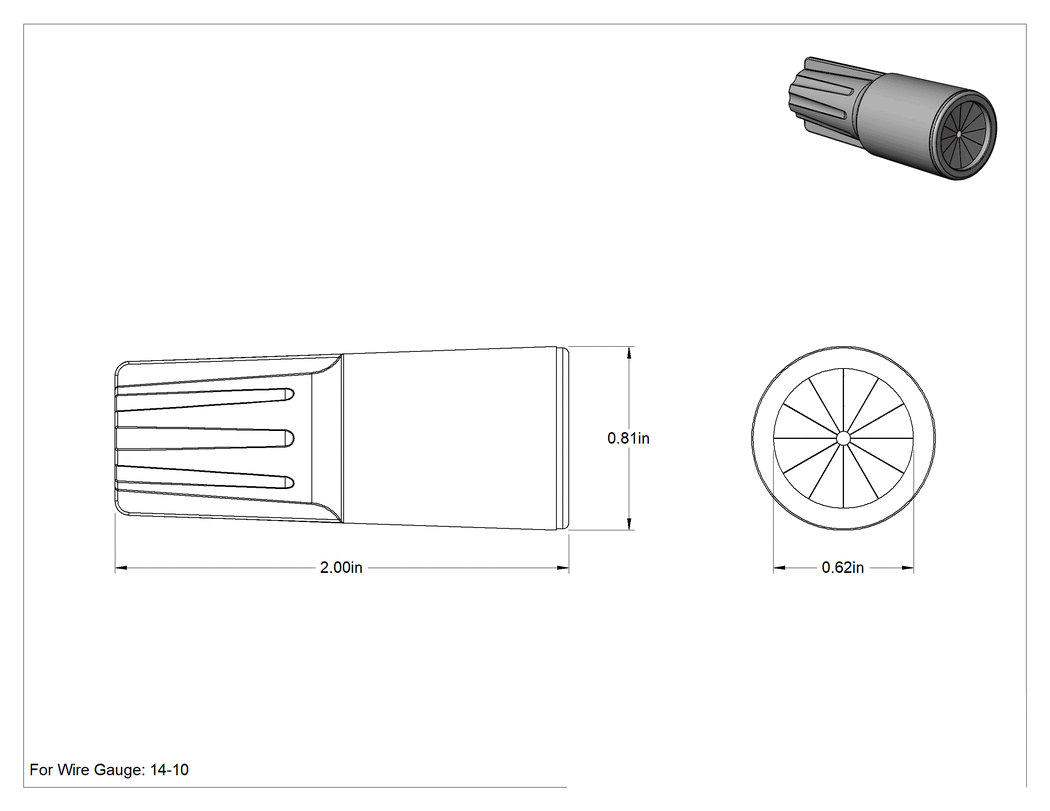 Teknik Çizim - Neme Dayanıklı Vidalı Tel Konektörler, 14-10 AWG için, Kırmızı Polipropilen Yalıtım