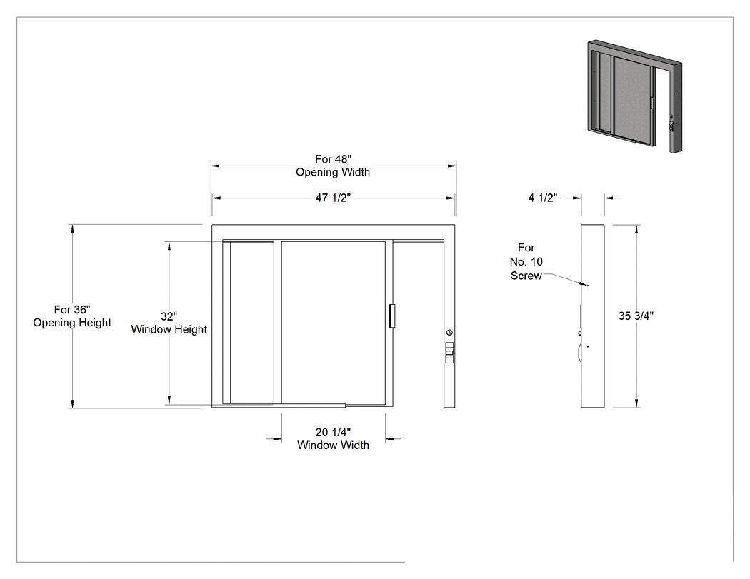 Teknik Çizim - Geçiş Penceresi, Alüminyum, Kendiliğinden Kapanan, 4-1/2" Minimum Duvar Kalınlığı için