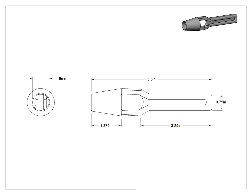 Teknik Çizim - Çekiçle Çalışan Delgeç, 19 mm Delik Çapı için
