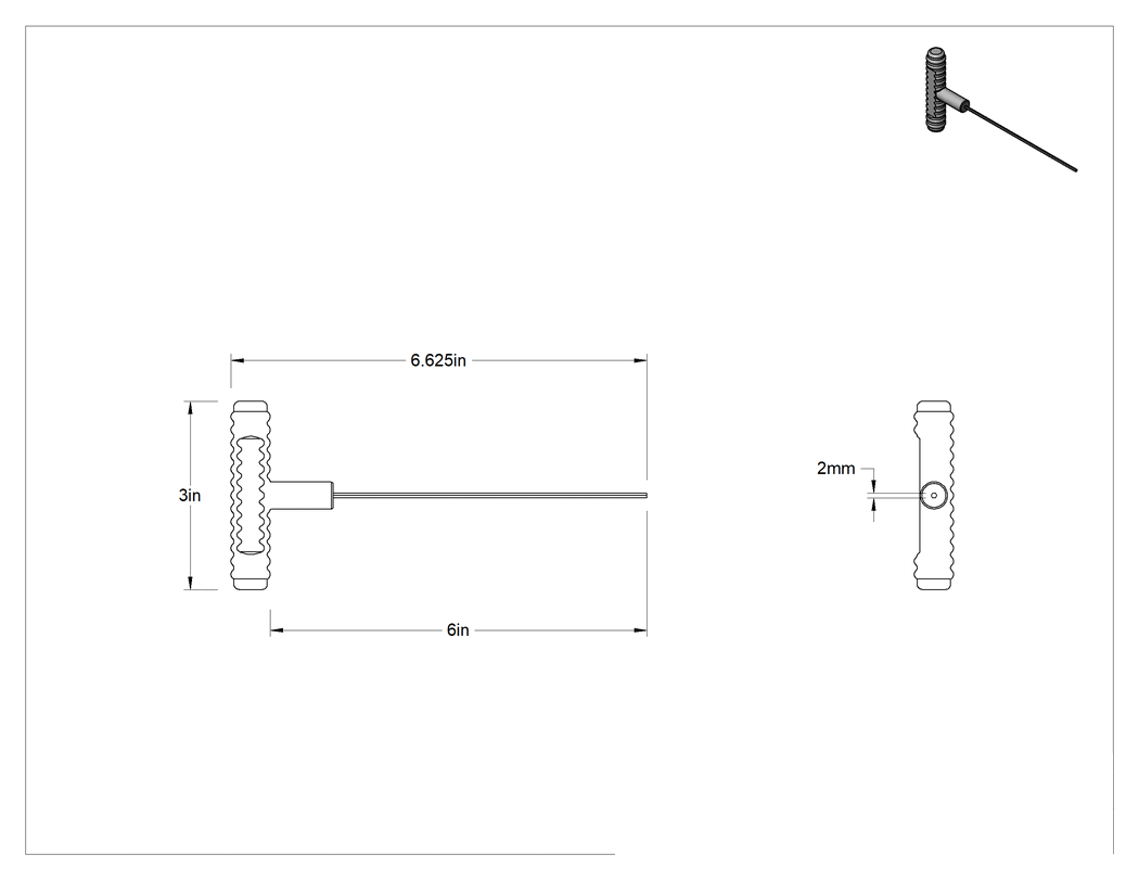 Teknik Çizim - Siyah Oksit Çelik T-Saplı Altıgen Anahtar, 2 mm Tahrik Boyutu, Ultra Grip, 6-5/8" Toplam Uzunluk