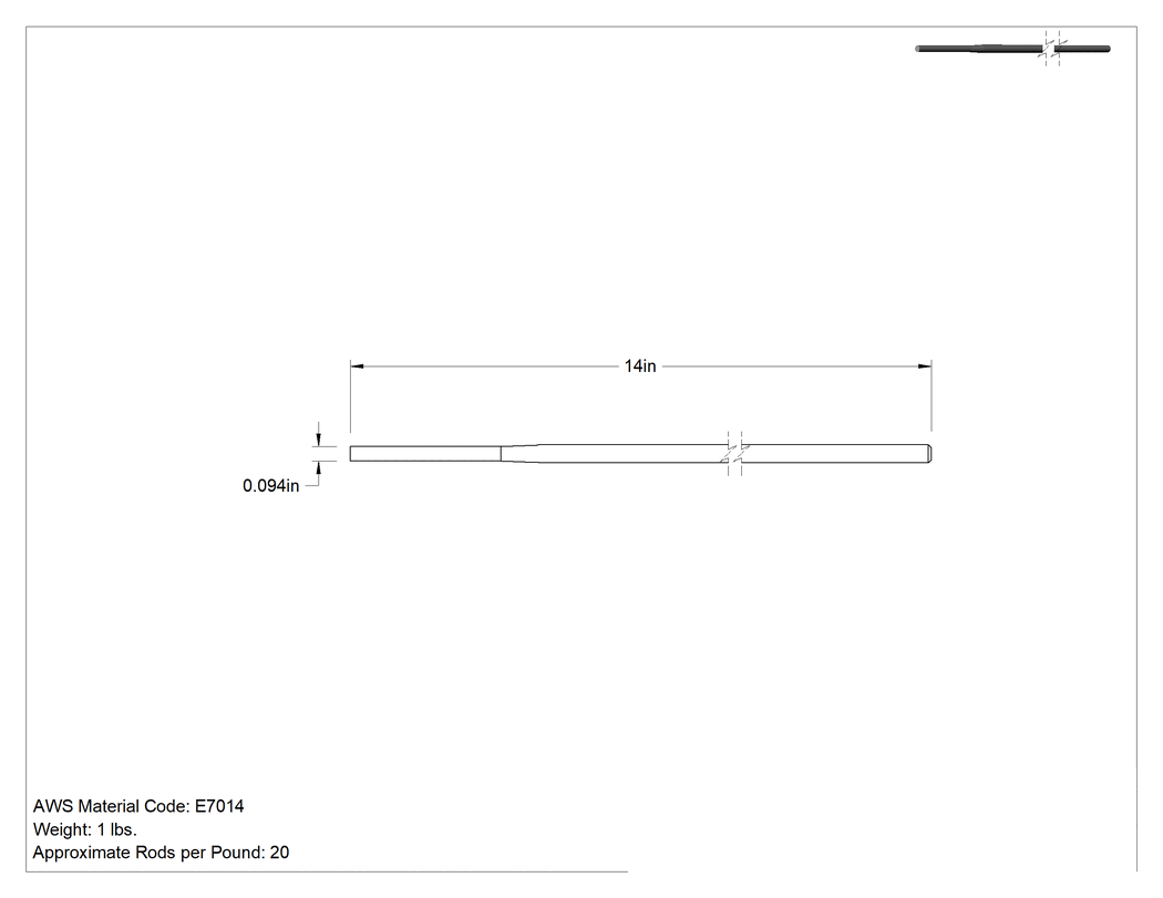 Teknik Çizim - Çubuk Elektrot, Çelik için, Hızlı Biriktirme, 3/32" Çap, 1 lb.