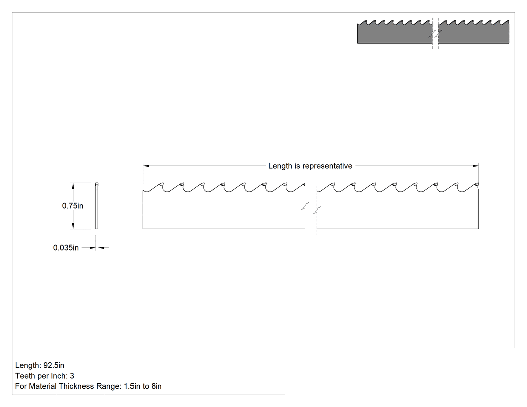 Teknik Çizim - Paslanmaz Çelik için Şerit Testere Bıçağı, Nikel, ve Titanyum, Uzun Ömürlü, 3/4" Genişlik x 0.035" Kalınlık, 92-1/2" Uzunluk