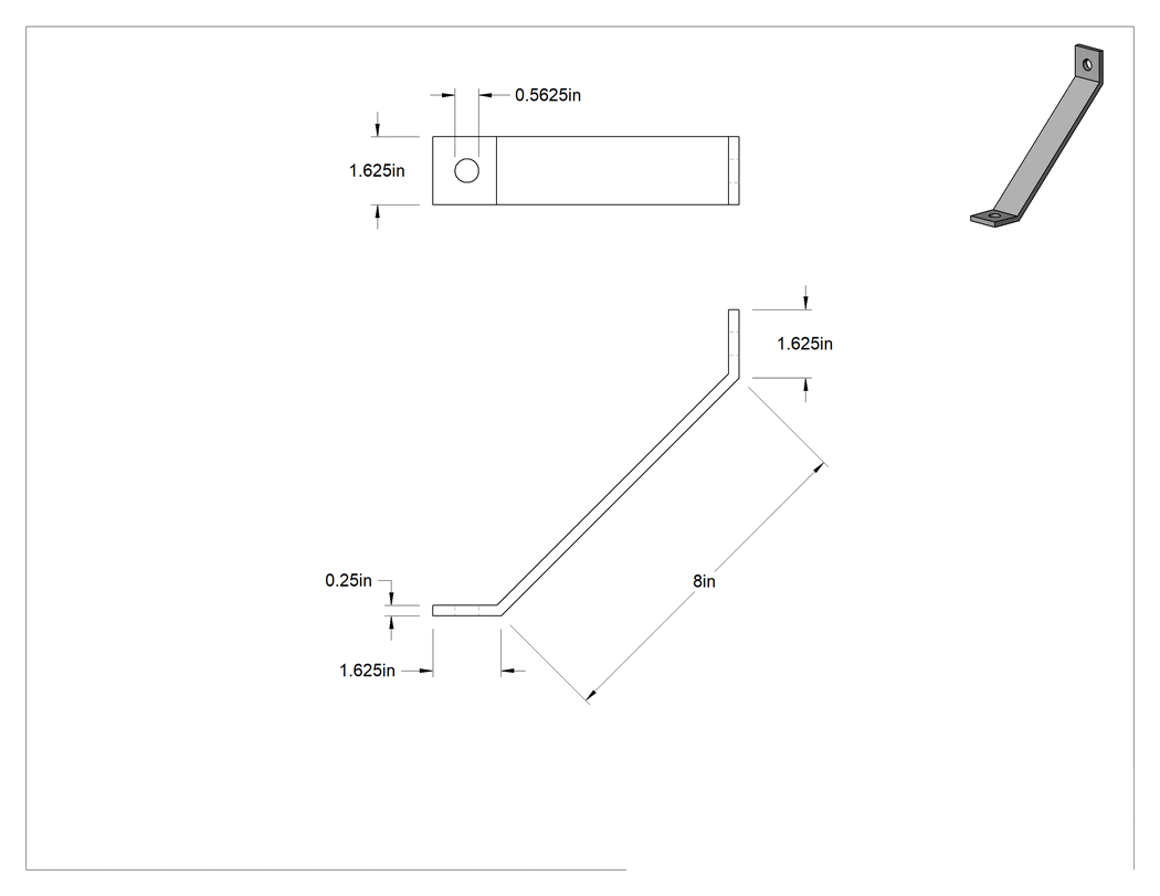Teknik Çizim - Strut Kanalı Destek, Siyah Toz Boyalı Çelik, 8" Uzunluk x 1-5/8" Uzunluk