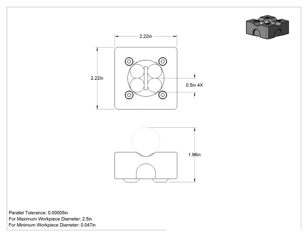 Teknik Çizim - Denetim V-Blokları, 3/64" ila 2-1/2" İş Parçası Çapı için Bilyalı Destekli