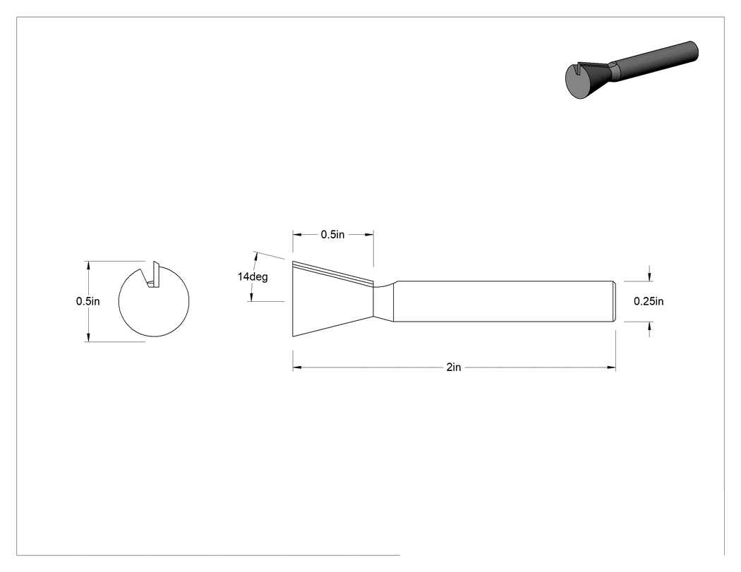 Teknik Çizim - Ahşap Birleştirme için Freze Ucu, Kırlangıç Kuyruğu, 1/2" Kesme Çapı, 1/4" Şaft Çapı