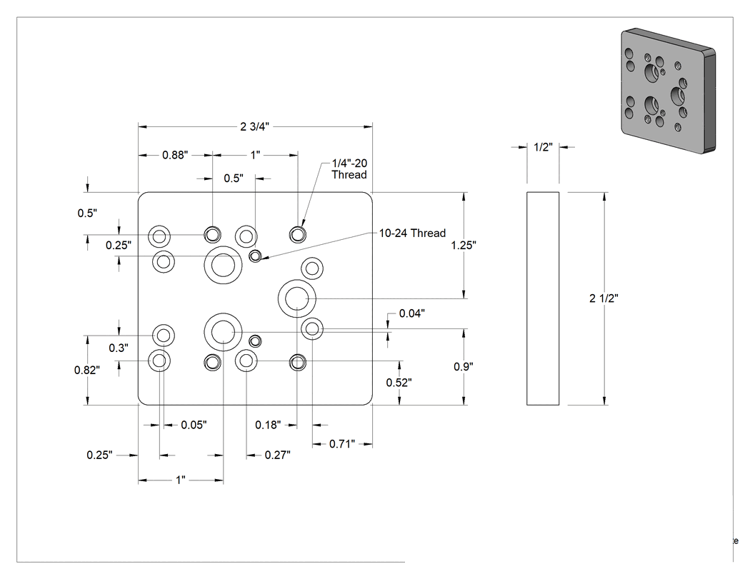 Teknik Çizim - Ağır Hizmet Tipi Top Tutucu Konumlandırma Kolu için 2-3/4" Uzunlukta Makine Kamera Montaj Plakası