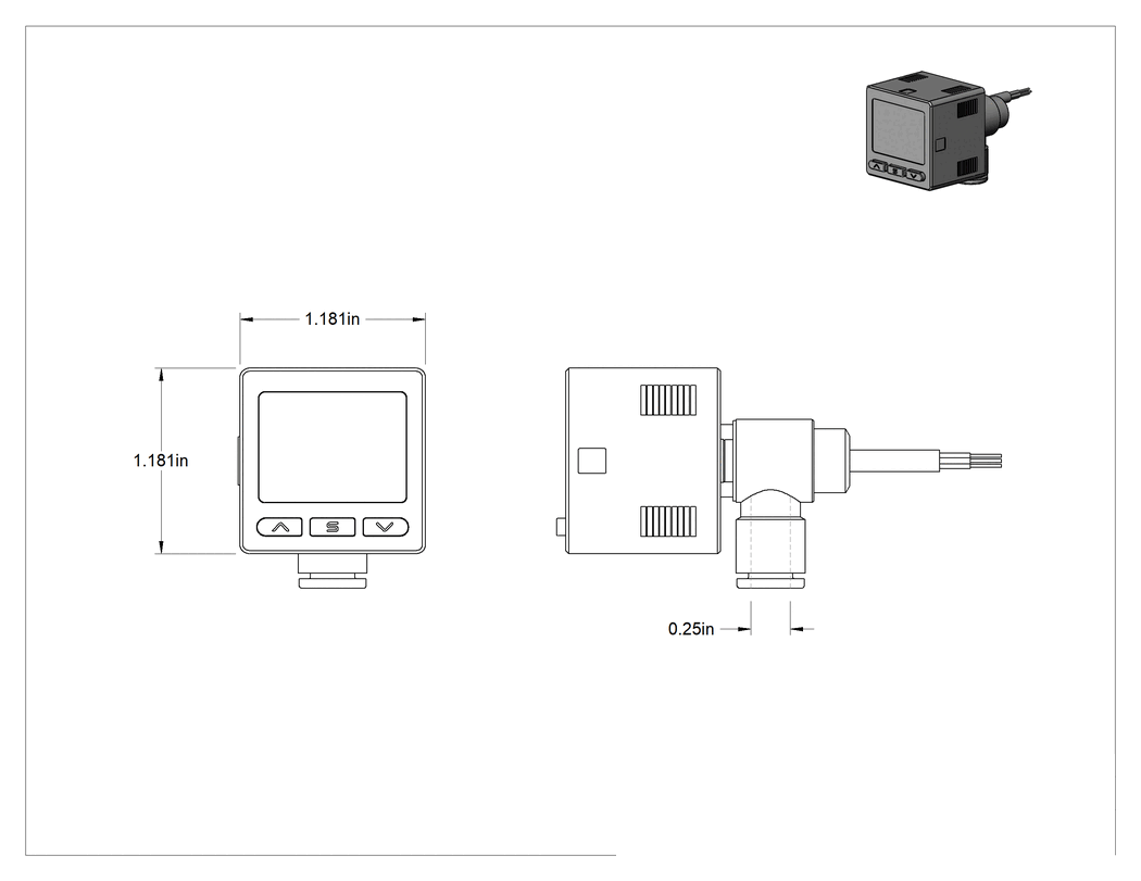 Teknik Çizim - Elektronik Basınç Şalteri, Basınçlı Hava için, NPN, 1/4" Dişi Bas-Bağlan