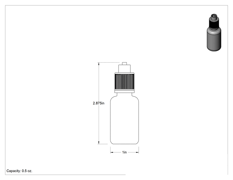 Teknik Çizim - Luer Kilit Bağlantılı Sıkma Şişeleri, 1/2 FL oz Kapasite
