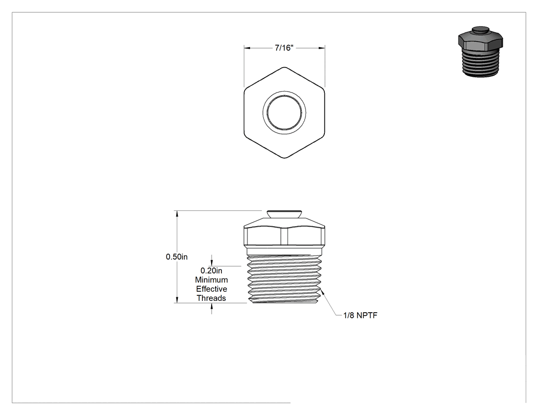 Teknik Çizim - Basınç Tahliye Havalandırması, Çinko Kaplı Çelik, 1/8" NPTF, 1/2" Toplam Yükseklik, 1/4 ila 1 PSI