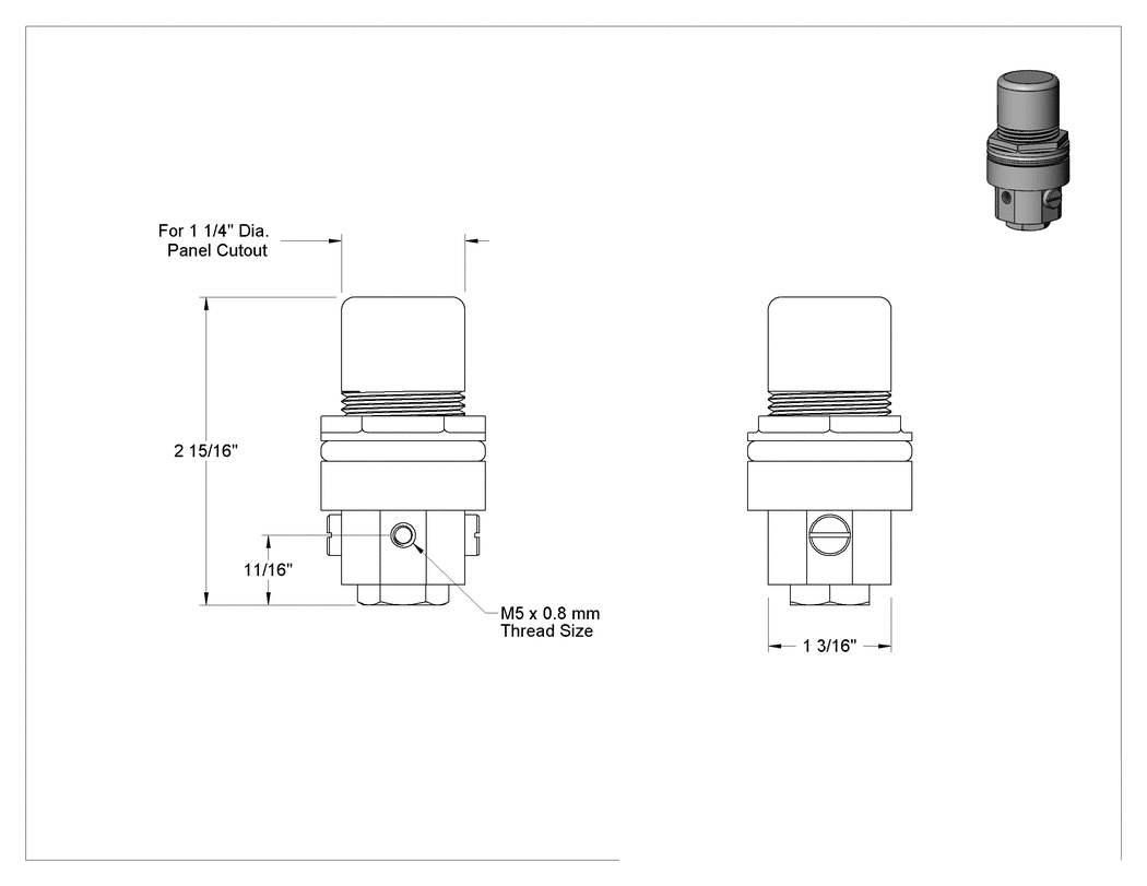 Teknik Çizim - Temiz Oda Basınç Düzenleme Valfi, Su için, Hava ve İnert Gaz, M5, 1.4-28PSI Çıkış