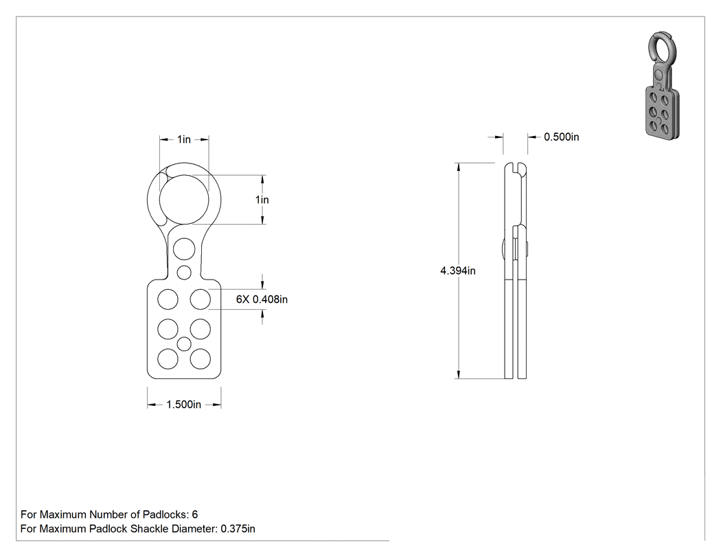 Teknik Çizim - Kilitleme Mandalı, Toz Boyalı Alüminyum, 1" x 1" Mandal Boşluğu