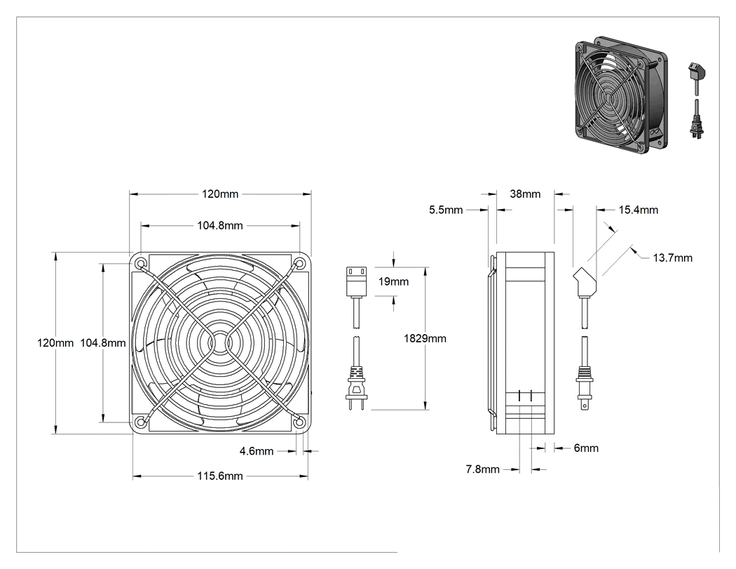 Teknik Çizim - Tehlikeli Ortamlar için Ekipman Soğutma Fan Kiti, 4.72 inç Yükseklik x 4.72 inç Genişlik x 1.5 inç Derinlik Toplam