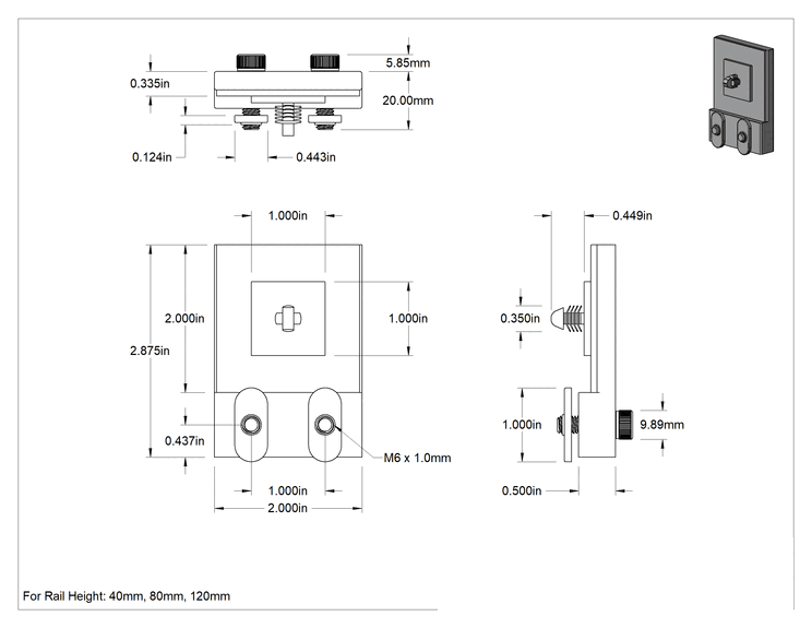 Teknik Çizim - T-Yivli Çerçeve, 40 mm Yüksekliğinde Tek Raylı Kanca ve İlmek Mandalı