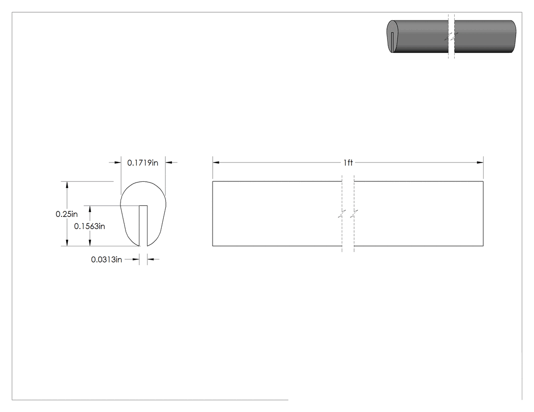 Teknik Çizim - Neopren Kauçuk Kenar Çıtası, 1/32" Genişlik x 5/32" İç Yükseklik