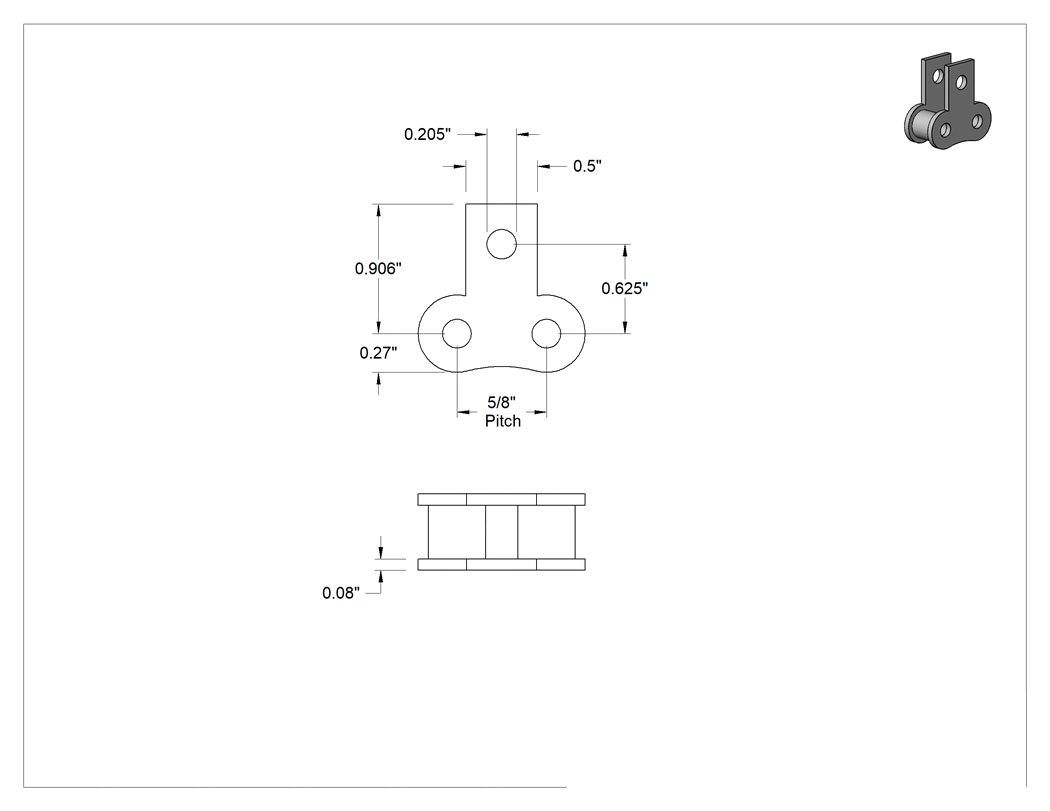 Teknik Çizim - Bağlantı Makaralı Zincir Halkası, ANSI 50 Numaralı Zincir için Sk-1 Tırnaklı Bağlantı Halkası
