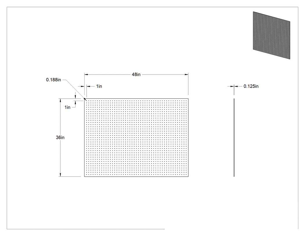 Teknik Çizim - Yarı Şeffaf Plastik Delikli Pano, 3/16" Çapında Delikli, 48 inç Genişlik x 36 inç Toplam Yükseklik