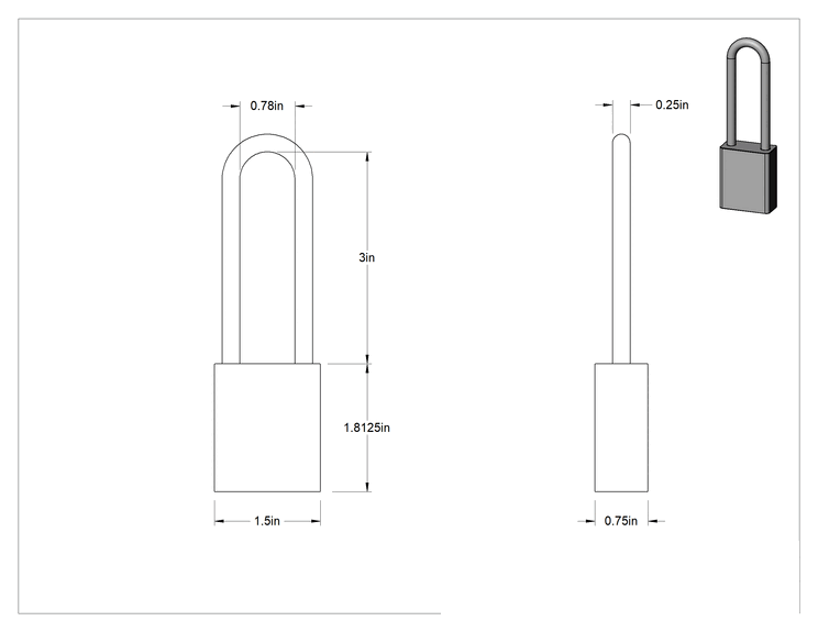 Teknik Çizim - Masif Eloksallı Alüminyum Kilitli Asma Kilit, American Lock 1107, Altın, #408m Anahtara Uyumlu Anahtar