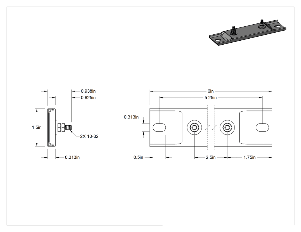 Teknik Çizim - Neme Dayanıklı Cıvata ve Kelepçe Montajlı Isıtıcı, Bölünmüş Vida Terminalli, 120V AC, 150W, 6 inç Uzunluk