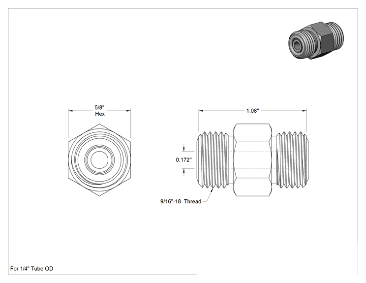Teknik Çizim - O-Ring Yüz Contalı Bağlantı Parçası, 1/4" Dış Çaplı Boru için Düz Konektör