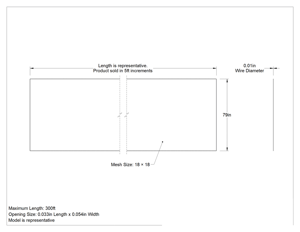 Teknik Çizim - Rigid Polietilen Filtre Ağı, 18 x 18 Mesh, 0.033 inç x 0.054 inç Açıklık, 79" Genişlik