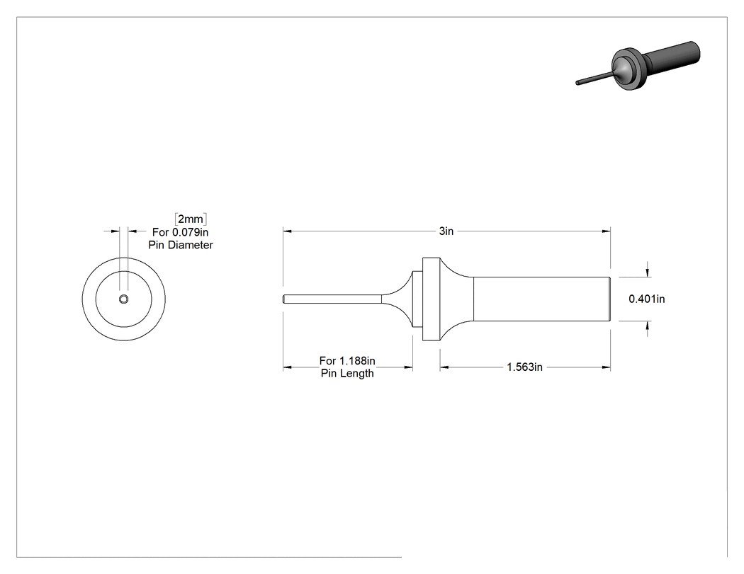 Teknik Çizim - Havalı Çekiçler için Pim Çıkarma Zımbası, Çelik, 3/32" ve 2 mm Çaplı Pimler