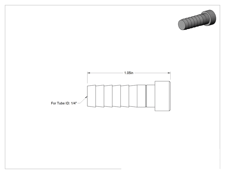 Teknik Çizim - Gıda ve İçecek için Paslanmaz Çelik Tırnaklı Boru Bağlantı Parçası, 1/4" Boru İç Çapı için Tapa