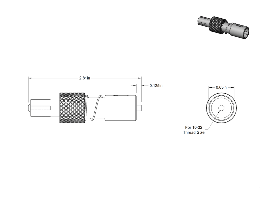 Teknik Çizim - 6-40 Tap x 2-56 Dişli Anahtar Kilitli Dişli Ek için Yaylı Takma Aleti, 7/16"-14 Kılavuz x 10 Numaralı Anahtar Kilitli Dişli Ek